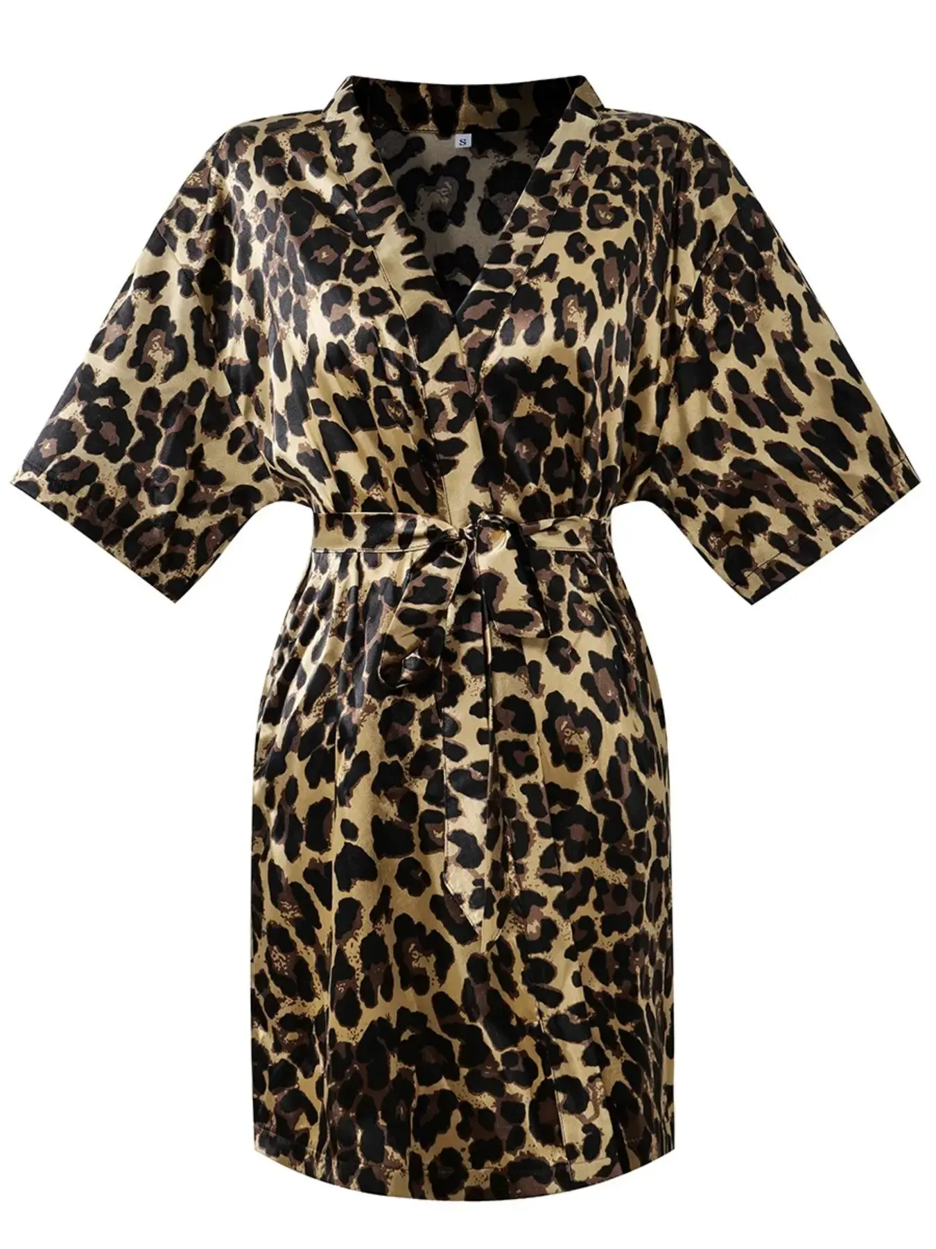 Women's Leopard Print Belted Fitted Robe, Casual V Neck Wrap Robe, Soft Comfortable Loungewear Nightwear Nightgown for All Seasons Womenswear Piece