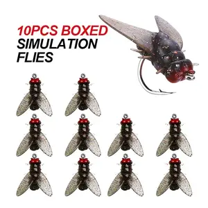 Red-Head Bionic Design Fly Lure Kit - 10Pcs/Box Micro Soft Bait with Mosquito & Fly Hooks, Shrimp-Flavored Fish Attractant Artificial Fishing Lures for Horse Mouth, White Bait & Small Barracuda, Indestructible & Line-Secure