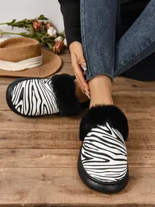 Women's Home Slippers, Sexy Zebra Print Design, Soft Eva Sole, Warm & Comfortable Indoor Shoes, Winter Essential Footwear