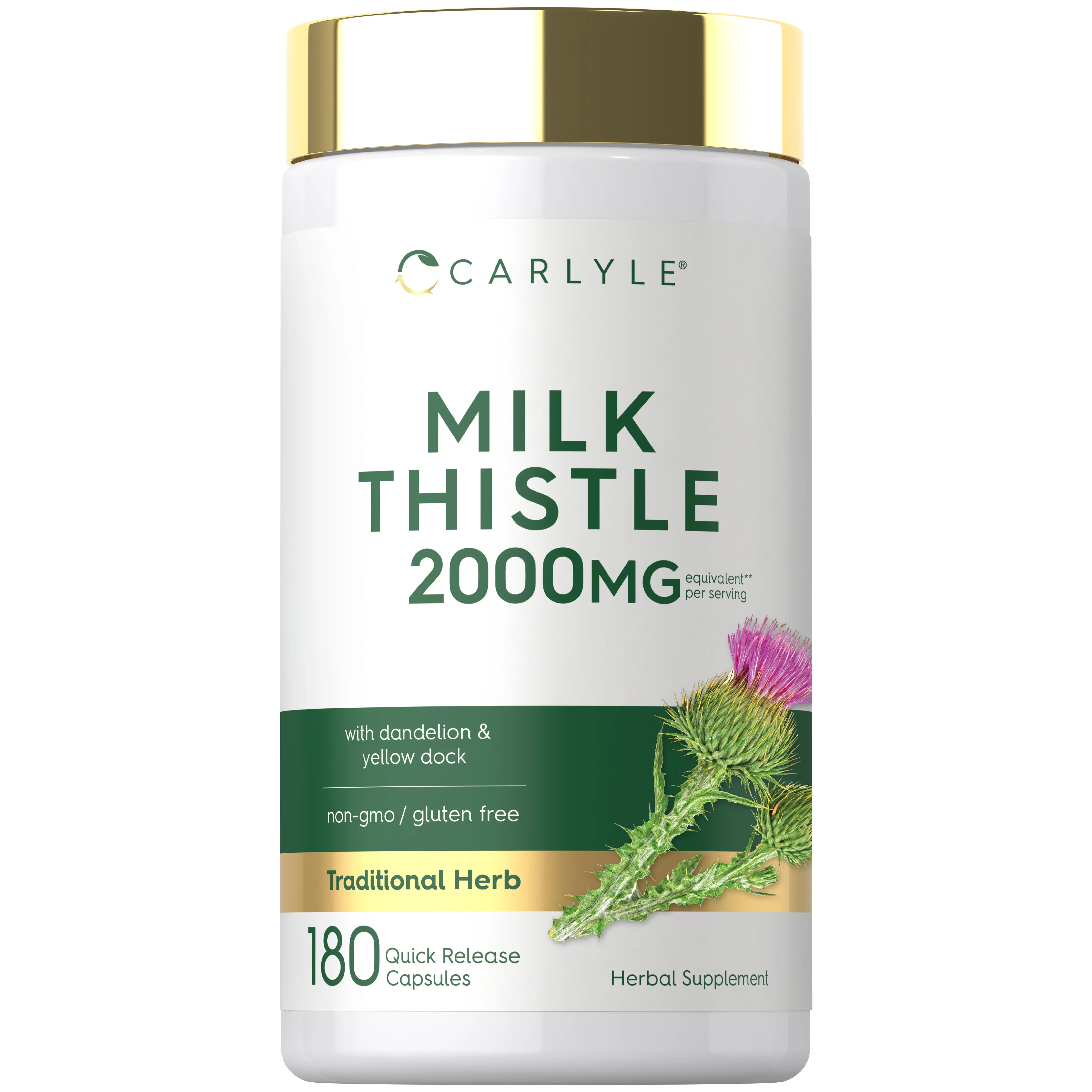 Carlyle Milk Thistle 2000mg - 180 Capsules - with Dandelion & Yellow Dock - Non-GMO, Gluten Free