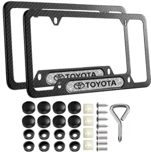 for Toyota（Customize your own logo） 2-Pack Premium Carbon Fiber License Plate Frame Durable Rust-Proof Aluminum Alloy Unisex Universal Holder with Screws & Diamond-Emblem Logo