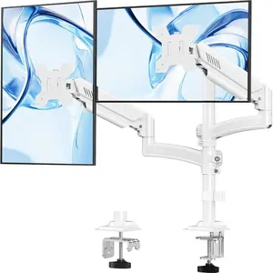Dual  Stand for Computer Screen up to 32", Taller  Arms Holds 22 lbs Each, Dual  Desk Mount,Height Adjustable Gas Spring VESA Mount with C-clamp Grommet Mounting, White, Freelift