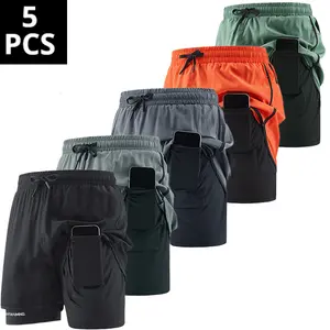 5-Pack Couples 2-in-1 Workout Shorts - 3-Inch Anti-Chafe Breathable, Towel Hook Plus Size Outdoor Running Pants