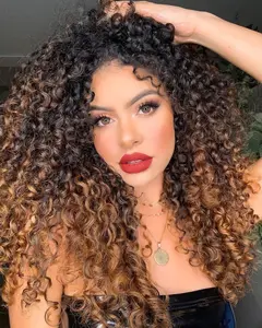 Colored Burmese Curly Half Wig T1B/4# Human Hair 3 In 1 Glueless P1B/30# colored Wig For Black Women No Lace Seamless Flip Over Beginner Friendly