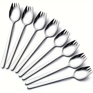 Premium Stainless Steel Salad Spork Set, Durable 8 Inch Long Handle, Ideal for Desserts, Ice Cream, Salads, Noodles, Dishwasher Safe