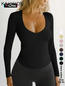 Solid Color Basic Casual Lady Slim-Fit Long Sleeve T-Shirt, Thin Fabric, Fall Season, Comfortable, Stylish & Minimalist Design for Women Daily Wear