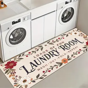 1 Pc Watercolor Floral Laundry Room Rug Soft And Comfortable Long Strip Carpet Printed Mat Anti Slip Floor Mat Suitable For Kitchen Living Room Bedroom Sink Laundry Room Decoration Carpet Mat