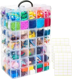 Stackable Storage Container Box with 70 Compartments, Plastic Organizer Box for Arts and Crafts, Toy, Fuse Beads, Washi Tapes, Sewing Supplies