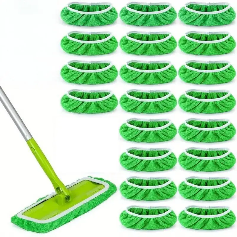 16 or 20-Piece Light Green Washable Mop Pad Set – Reusable Cleaning Cloths for Dry and Wet Use on Hardwood Floors and Other Household Surfaces