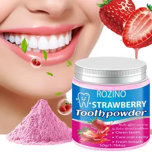 Rozino Strawberry Flavored Teeth Whitening Tooth Powder 50g, Natural Stain Removal for Bright Teeth, Fresh Breath, Oral and Healthy Gums