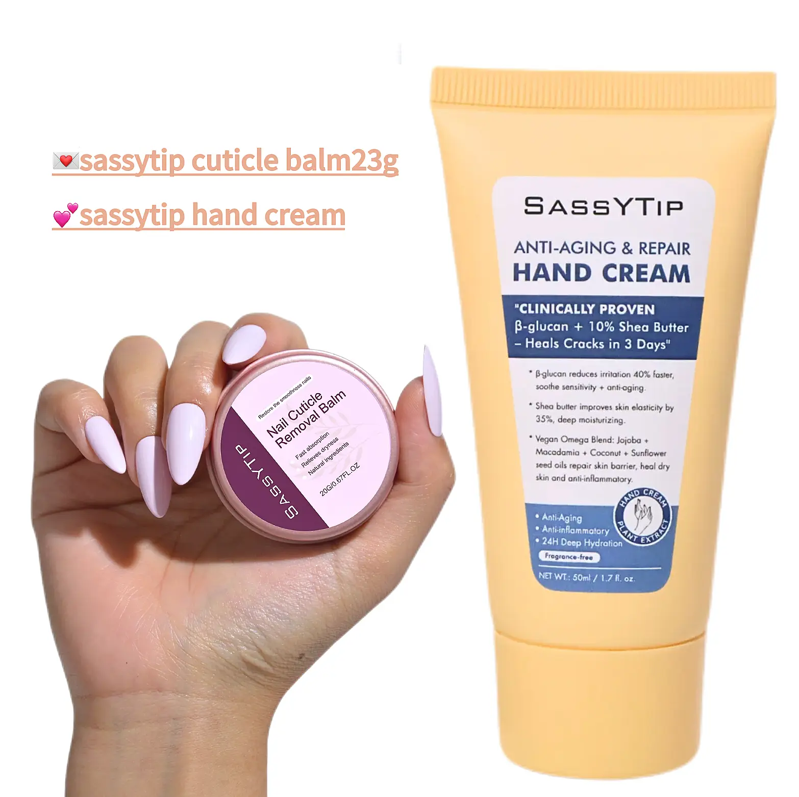 SassyTip Ageless Hands Duo - Anti-Aging Hand Cream & Cuticle Rescue Balm (50ml) with Shea, Argan for Nails, Reduces Wrinkles, Age Spots, Repairs Dry Cracked Cuticles, Non-Greasy, Fragrance-Free, Flawless Gift Option, Daily