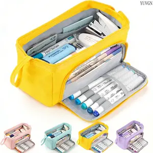 Large-Capacity Tiered Pencil Case, 4 Colors Option, Spacious Stationery Organizer with Built-in Compartments, Portable Multi-Functional Storage Bag for Pens, Markers & Cosmetics, Ideal for School, Office, Travel & Gifting for Men & Women
