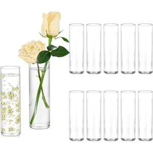 Cylinder Glass Bud Vases: Set of 12 Small Clear Skinny Single Flower Vase for Centerpieces - Minimalist Bulk Vases for Wedding Birthday Bridal Shower Party Events Table Decor, 5.91"(H)x1.8"(D)