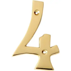 4" Brass Hou Hotel Door Number Plaque Numeric Numerical Digit 0-9 (4 (Four))