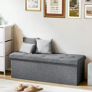 Foldable Storage Ottoman Bench, Padded Foot Rest Stool with Hidden Storage, End of Bed Bench for Living Room & Bedroom, Supports 660 lbs, Grey