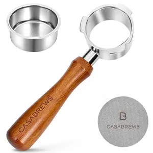 CASABREWS 51mm Portafilters - Wooden Barista Tools, Stainless Steel Coffee Filter, Espresso Accessories Kit for CASABREWS Compact Espresso Machines, Coffee Brewing Accessories