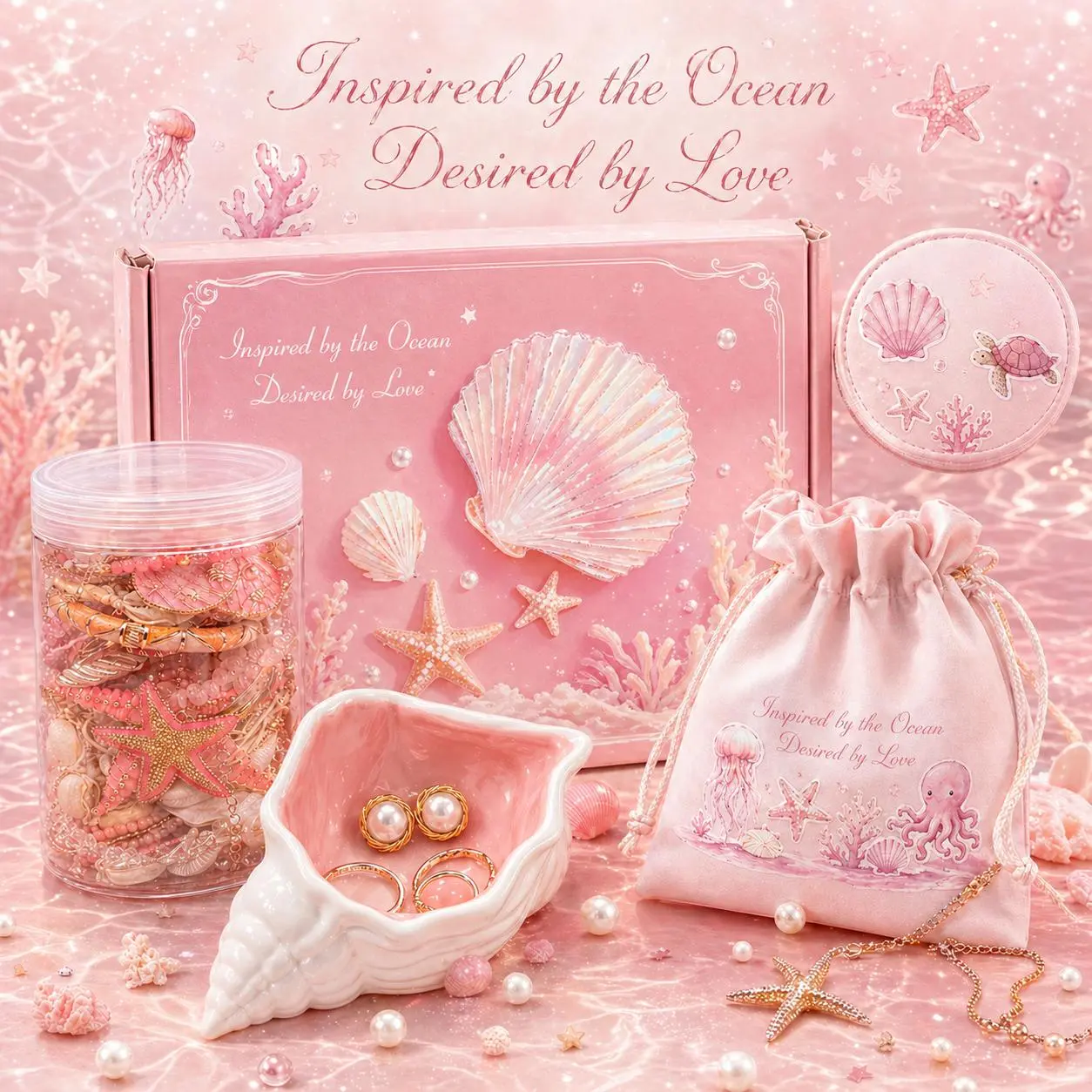 Ocean Style Mystery Jewelry Luxury jar set  - Summer Gift Set for Women, Unique Birthday Present with Necklace, Earrings, Rings & bracelets - Perfect for Seaside Enthusiasts