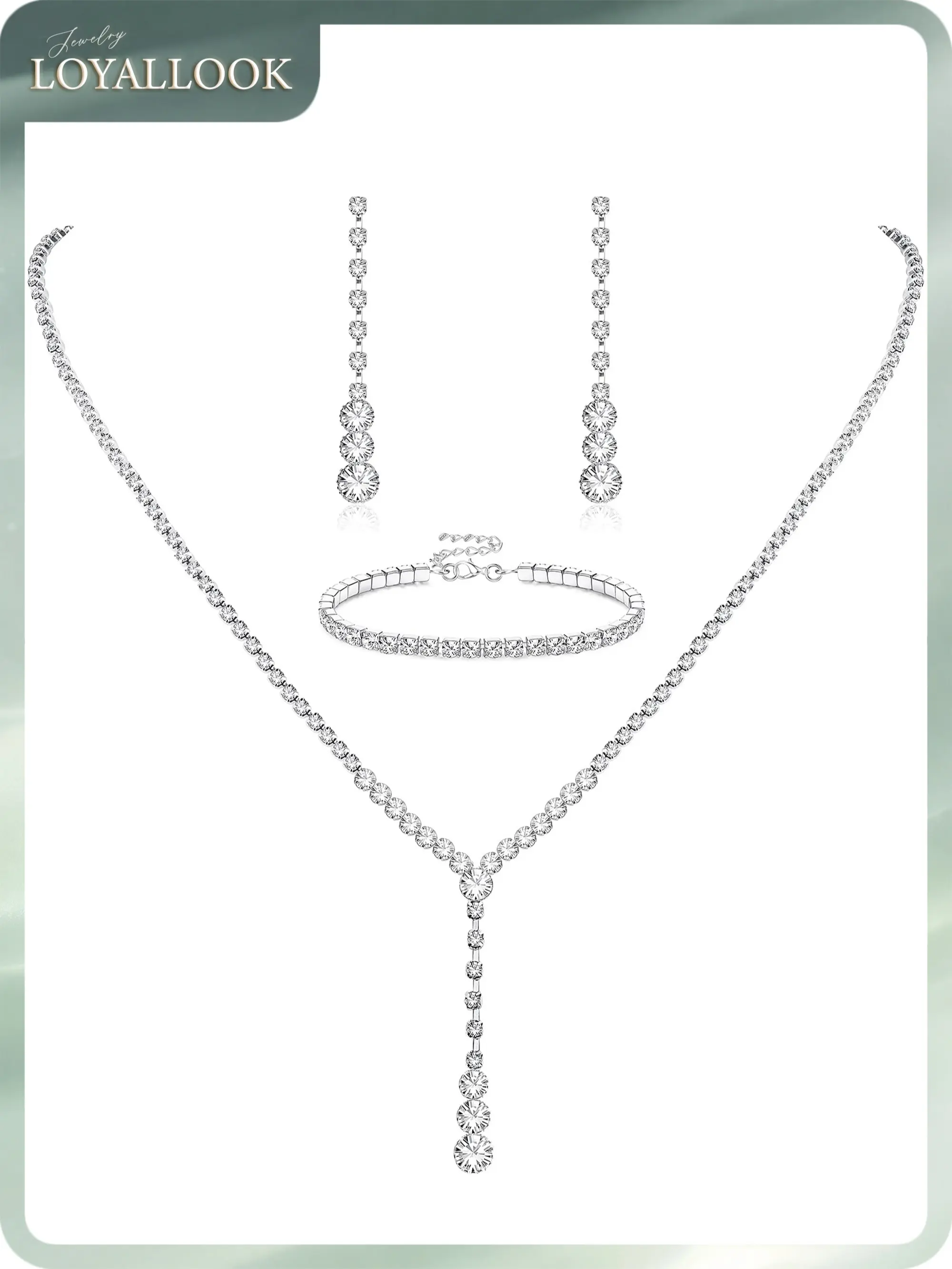 LOYALLOOK Crystal Silver Necklace and Earrings with Crystal Bracelet for Women Teardrop Dangle Earrings Rhinestone Necklace Bracelet for Bride Bridesmaid Crystal Bridal Wedding Party Jewelry Sets