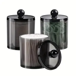 3pcs/4pcs Qtip Dispenser Apothecary Jars Bathroom Jar, 10 oz Black Plastic Holder Storage Box for Cotton Ball, Swab, Cotton Rounds, Floss Picks, Hair Clips and Ties Storage Box Organizer, Cotton Ball Container Bathroom Accessories Organizer