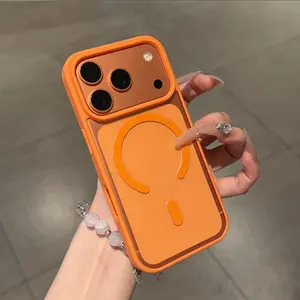 Phone case: Luxurious orange high-definition transparent magnetic wireless charging phone case, compatible with iPhone 17 Pro Max, 17Air ,17Pro, 17 with shockproof soft edges and hard acrylic back, modern phone