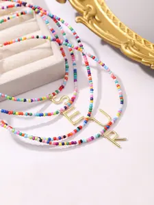 Bohemian Colorful Beaded Necklace with 26 Letter Pendant, Personalized Initial Necklace, Elegant Fashion Jewelry for Women, Perfect Gift for Valentine's Day/birthday