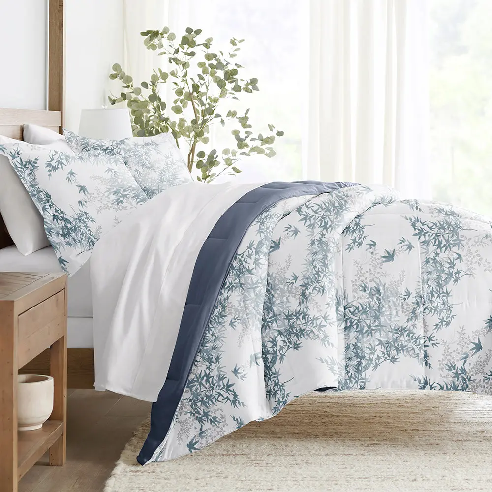 Bamboo Leaves Reversible Down-Alternative Queen Comforter Set