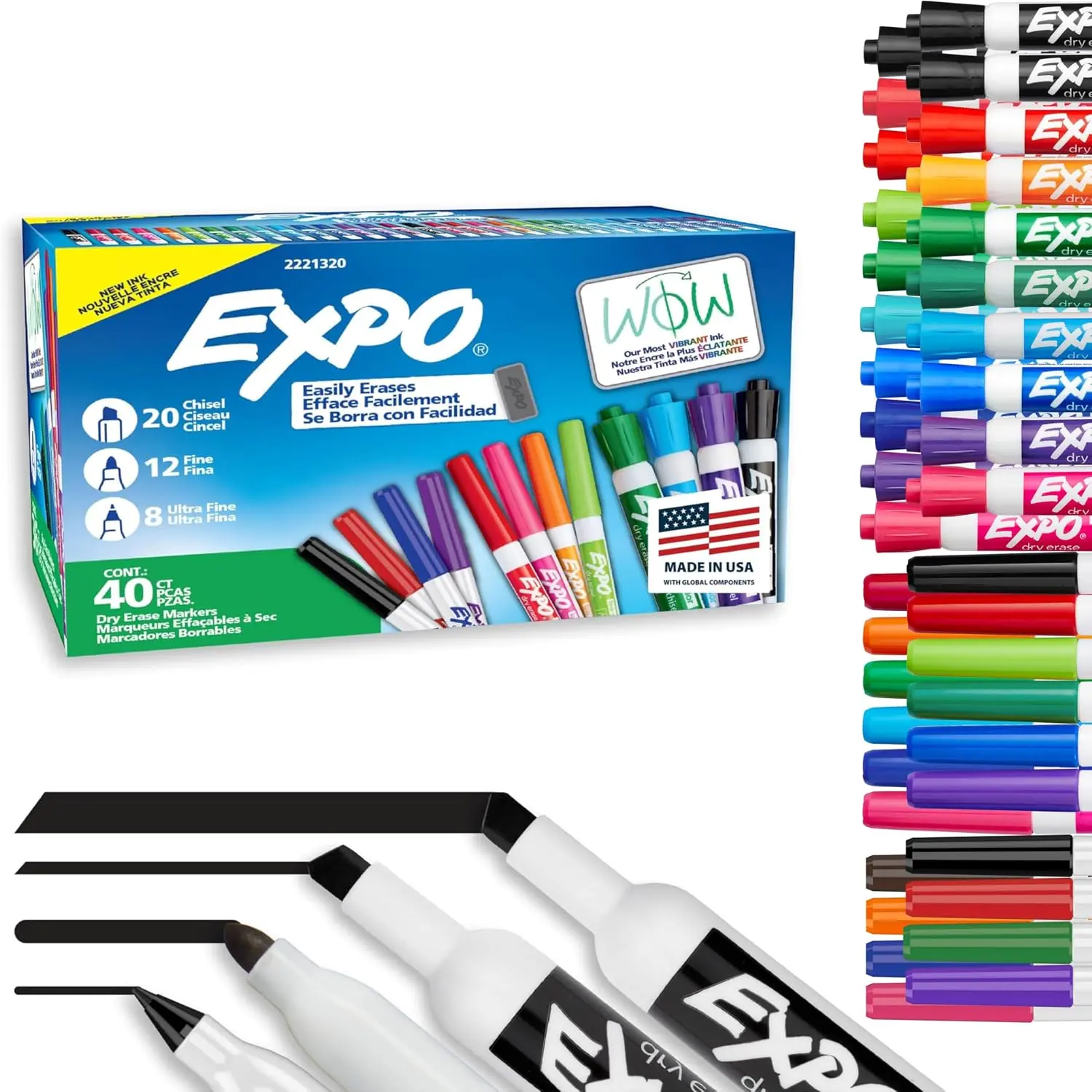 EXPO Dry Erase Markers Ultimate Pack, Assorted Colors, Chisel, Fine & Ultra Fine Mixed Tips, 40 Count - Whiteboard Markers for Office, School, Classroom