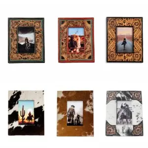 Genuine tooled leather & cowhide picture frames by Myra