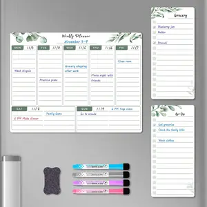 Weekly Dry Erase Board for Fridge, Greenery Weekly Calendar Whiteboard Set for Refrigerator -  Weekly Calendar Planner with 2 List Boards, 4 Markers + Eraser
