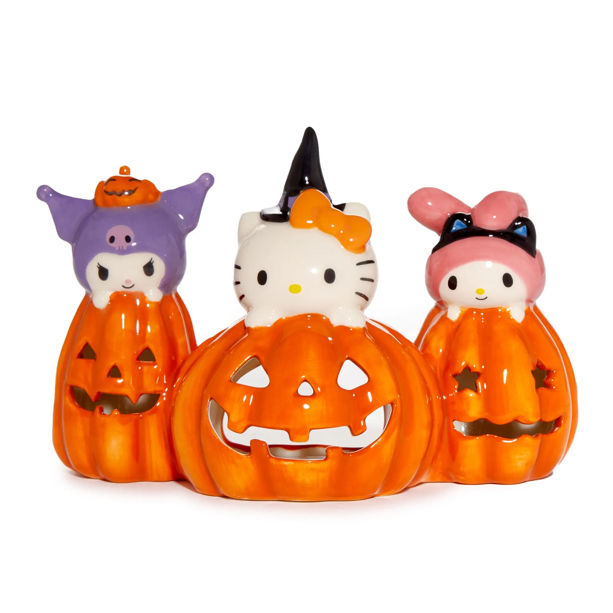 Sanrio Hello Kitty and Friends Spooky Handcrafted Ceramic Pumpkin Candle House, Decor with Light for Gifting