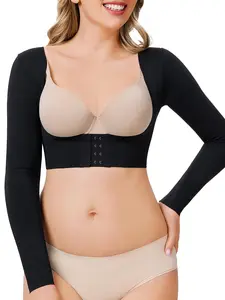Women's Plain Open Bust Shapewear Crop Tee, Adjustable Hooks Push Up Chest Long Sleeve Shaper Top, Ladies Shapewear for All Seasons