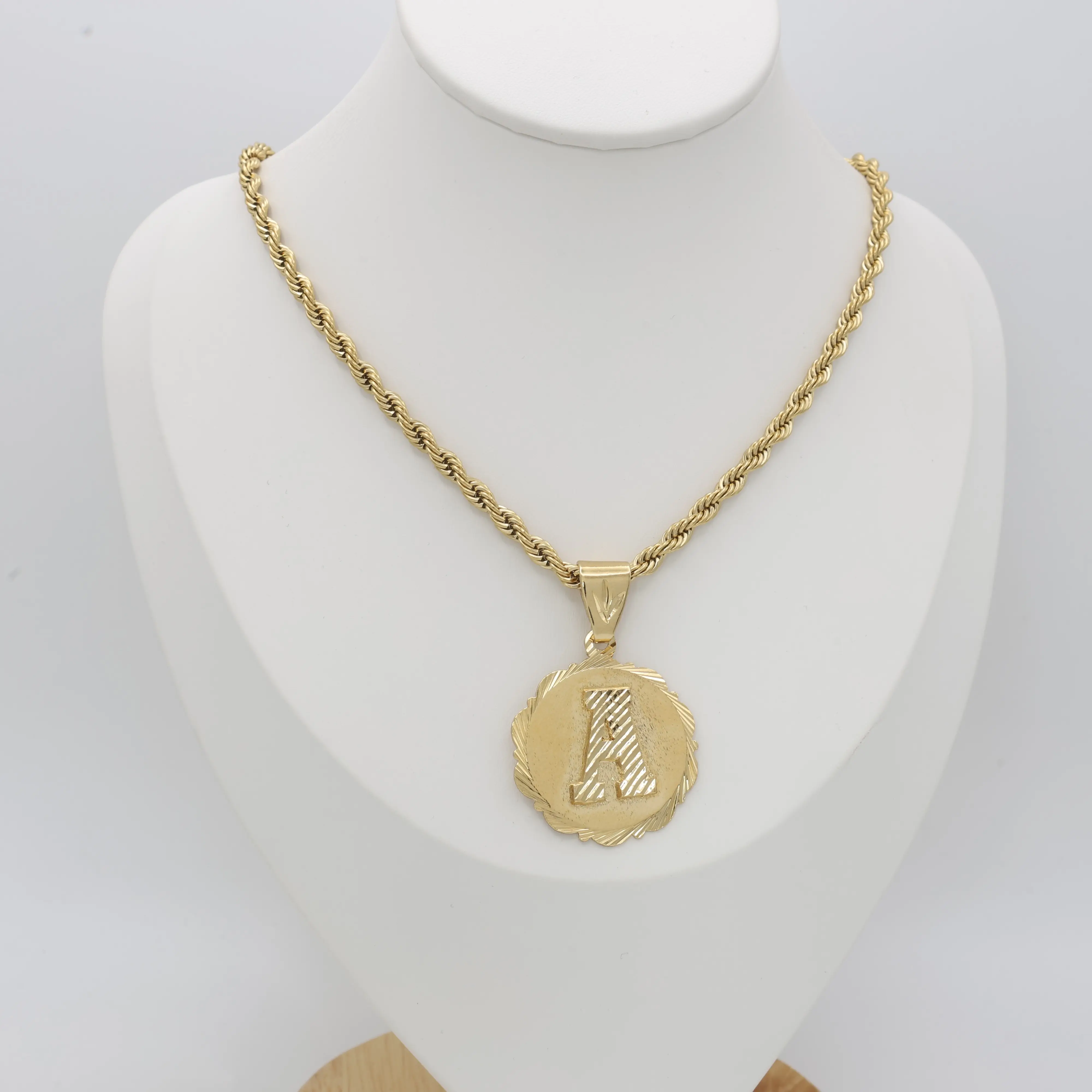 Gold Initial Necklace for Men 30mm Circle Pendant 14k Gold Plated 5mm French Rope Chain Lifetime Replacement Guarantee Perfect for Birthdays