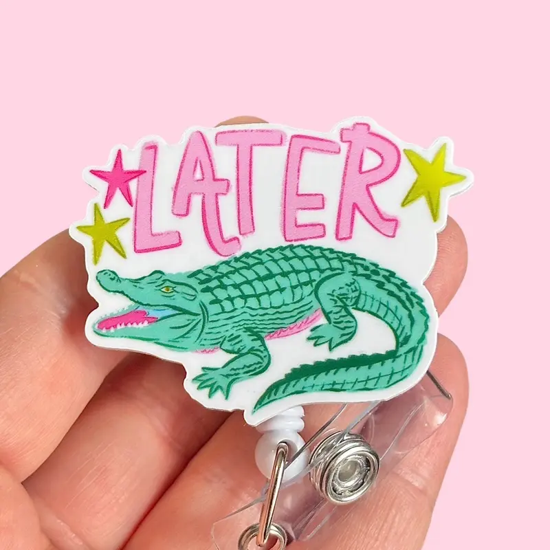 Glitter My Badge See ya later alligator funny badge reel for nurse and hospital workers. Badge clip Badge pull - Retractable swivel clip with a 360 rotation. Great gift for coworker.