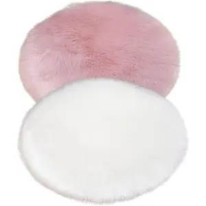 2 count 12 inches Mini Faux  Sheepskin Rugs,Fluffy Living Room Carpet Mini Small Size,for Photographing Background of Jewellery,Locker Accessories for Girls,Locker Rug (White and Pink)