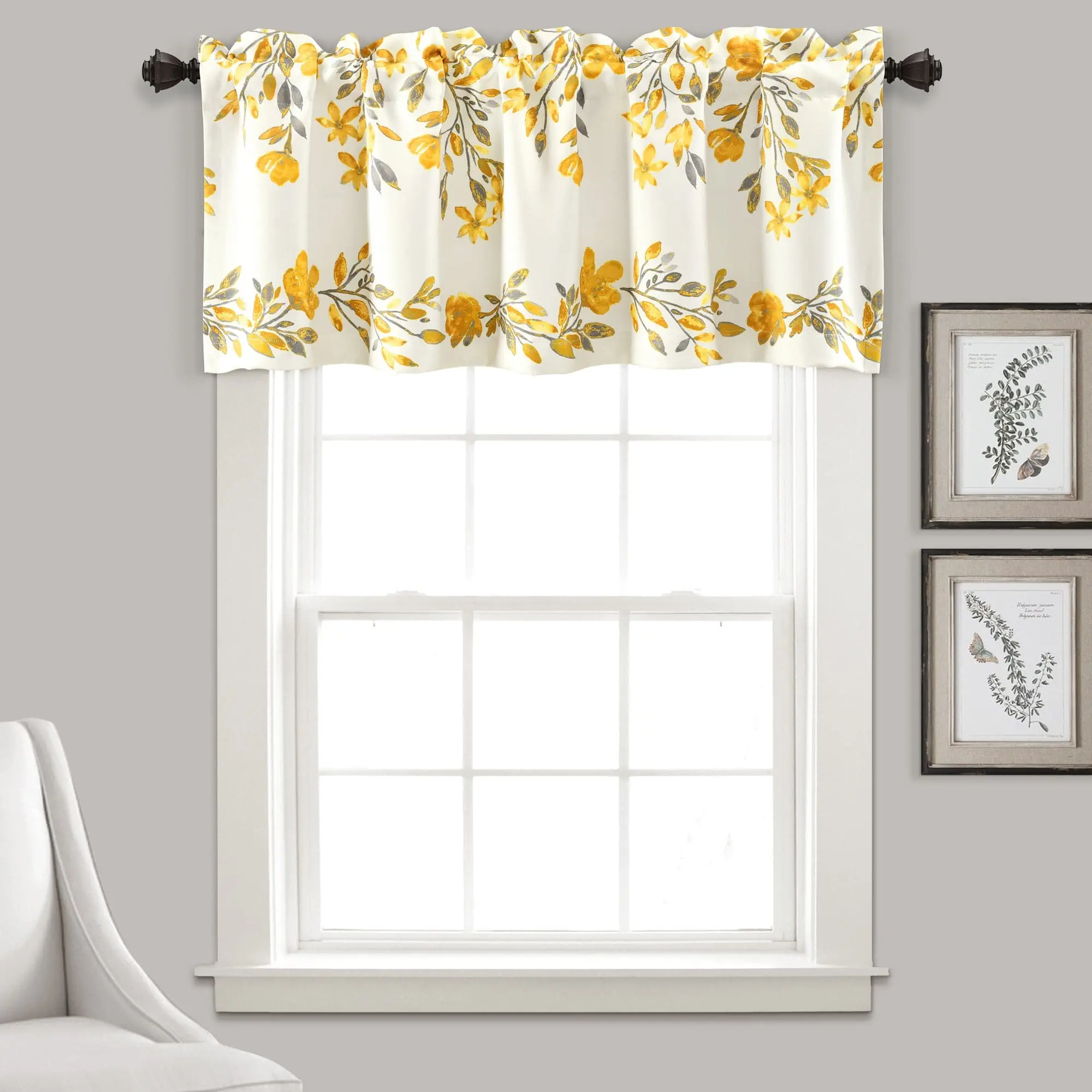 Lush Decor Tanisha Floral Curtain Valance - 100% Polyester, Single 52"W x 18"L, Vine Print, Thermal Insulated, Easy Care, Country Cottage/Cottagecore Style, Room Decor Window Curtain Valance, Curtain Valances