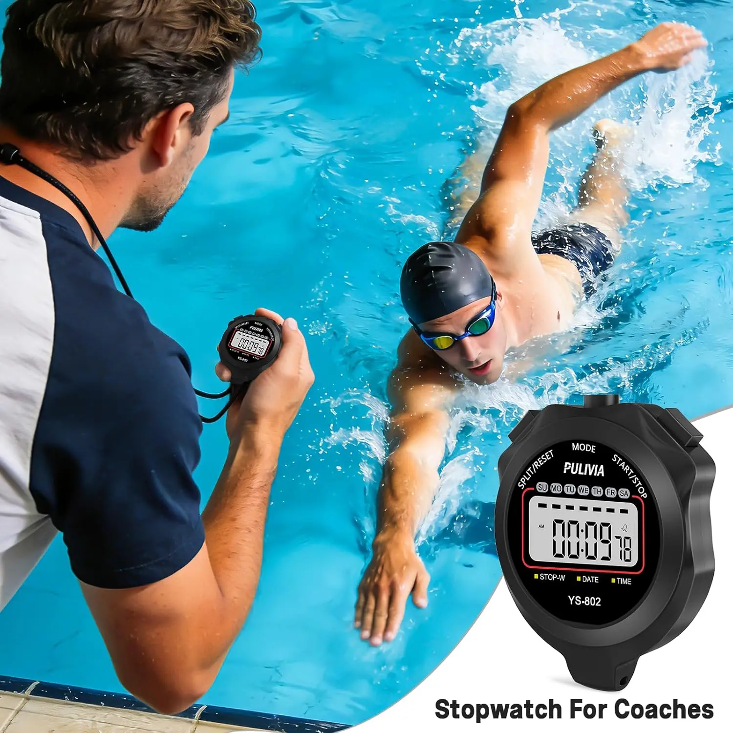 Black Electronic Stopwatch with Lanyard, Single Lap Split Function, Auto Reset - Unisex Sports & Outdoor Timer for Kids, Swimming, Running
