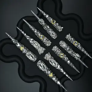 3D Element IntoVibes Y2K Trend Ultra Long Nail Art Press On Nails HighShine 2026 French Reusable Gel Acrylic Everyday Versatile Style 10Pcs St. Patrick’s Day Nails Fresh Green Nails Easter Summer