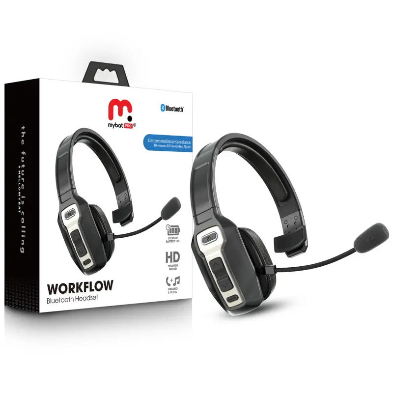MyBat Pro WorkFlow Wireless ANC Headphone - Noise Cancelling Headset with Microphone, Black Audio Earbuds for Professional & Daily Use