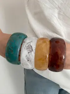 Vintage Exaggerated Wide Resin Bangle, Boho Style Jewelry for Women & Girls, Casual Trendy Accessories for Party and Daily Life