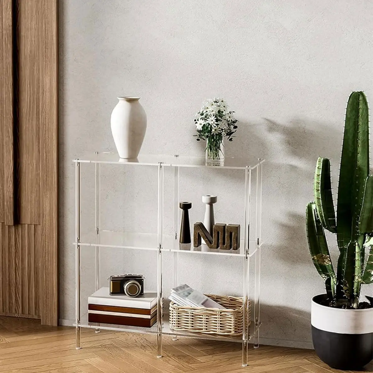 Acrylic Transparent 2-3 Layer Small Entry Table with Open Shelves, Modern Entryway Table, Easy Assembly Table for Sofa, Hallway, Corridor, Living Room, Modern Furniture, Entryway Accent Table, Modern Accent Tables