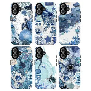 Ocean Blue Collage Phone Case – Sea Life Illustration with Jellyfish, Turtle, Whale & Starfish Coastal Aesthetic Cover for iPhone 17 16 15 14 13 12 11 Pro Max X XS & Samsung Galaxy S21–S25 Plus Ultra | Nautical Summer Gift