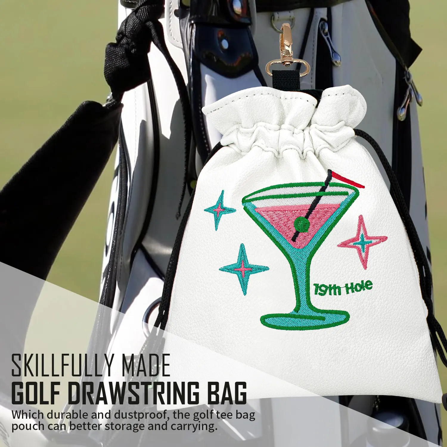 Stylish Golf Ball Pouch with Portable Drawstring Bag, Exquisite Fruit Juice Embroidery, Durable Golf Accessory for Men and Women, Ideal Gift, Golf Pack