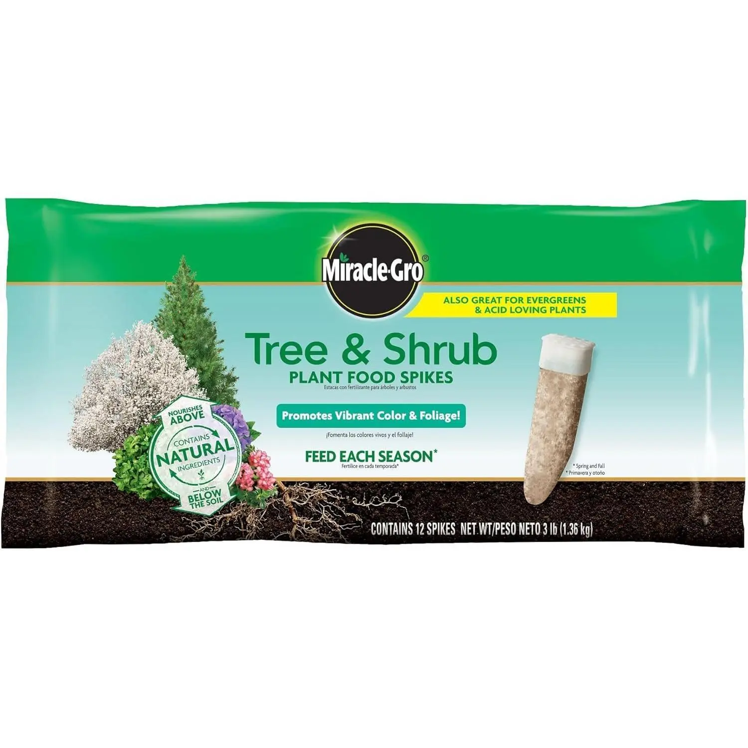 Miracle-Gro Tree and Shrub Plant Food Spikes, For Deciduous, Flowering and Evergreen Trees, 12 Spikes