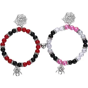 Household daily necessities 2Pcs Love Heart Mutual Attraction Natural Stone Bead Spider Stretch Bracelet Set for Women Men Red Heart Energy Stone Spider Web Beads Bracelet Halloween Couple Matching Jewelry Gift- Style 4