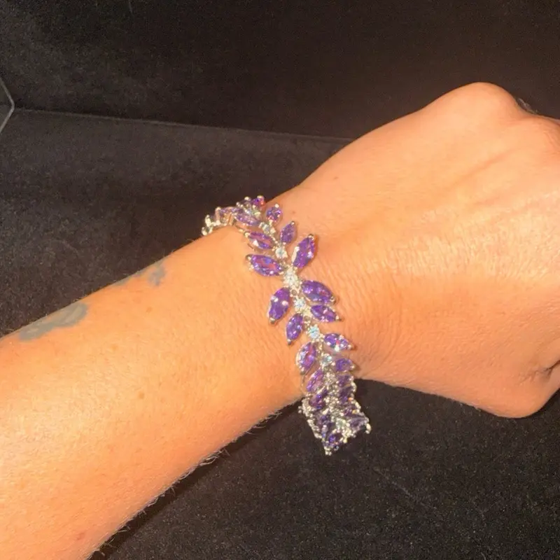 Purple Amethyst-Tone Crystal Leaf Wrap Bracelet with Genuine Swarovski Crystals