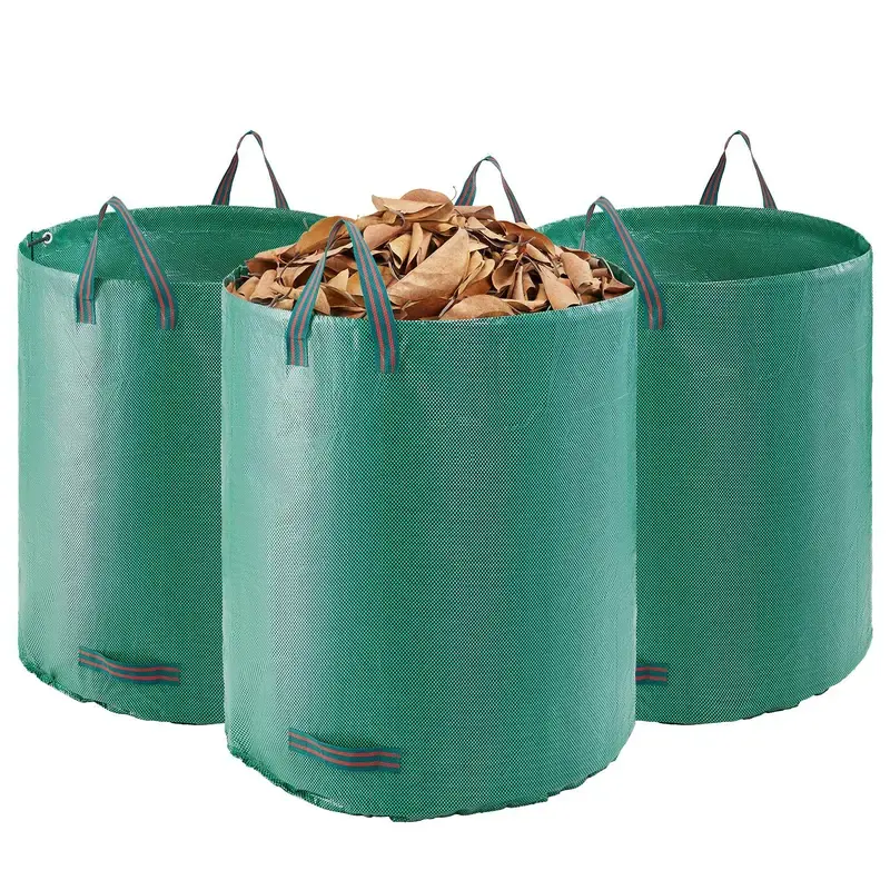 【FathersDayGift】3-Pack 72 Gallon Reusable Yard Waste Bag, Large Lawn Garden Bags, Heavy Duty Collapsible Garden Leaf Trash Container, Stand-Up Grass Clipping Bin, with Reinforcement Ring and Handles, 26.4x30 in