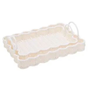 All Weather Wicker Scalloped Serving Trays - Set of 2