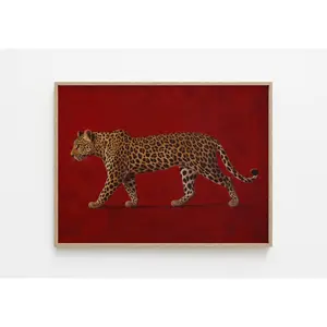 Red Leopard Oil Painting - Framed Poster, Old Money Wall Art, Burgundy Vintage Artwork, Maximalist Print, Luxe Masculine Room Decor