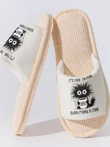 Funny Coffee Cat Humorous Linen Slippers, Non-slip Breathable Lightweight All Season Home Shoes for Coffee Lovers Women Men Family Daily Wear