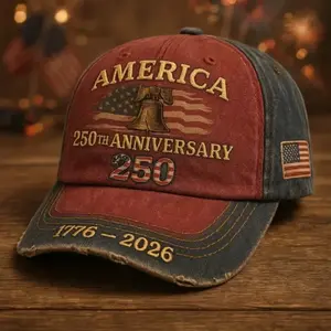 US 250th Anniversary Embroidered Cotton Baseball Cap, UPF 50+ Sun Protection Unisex Commemorative Hat, Casual Modern Style